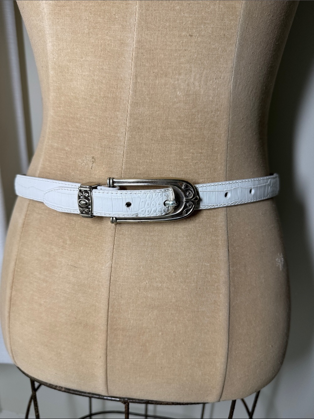 Brighton white croc leather belt with silver tone hardware. 30.